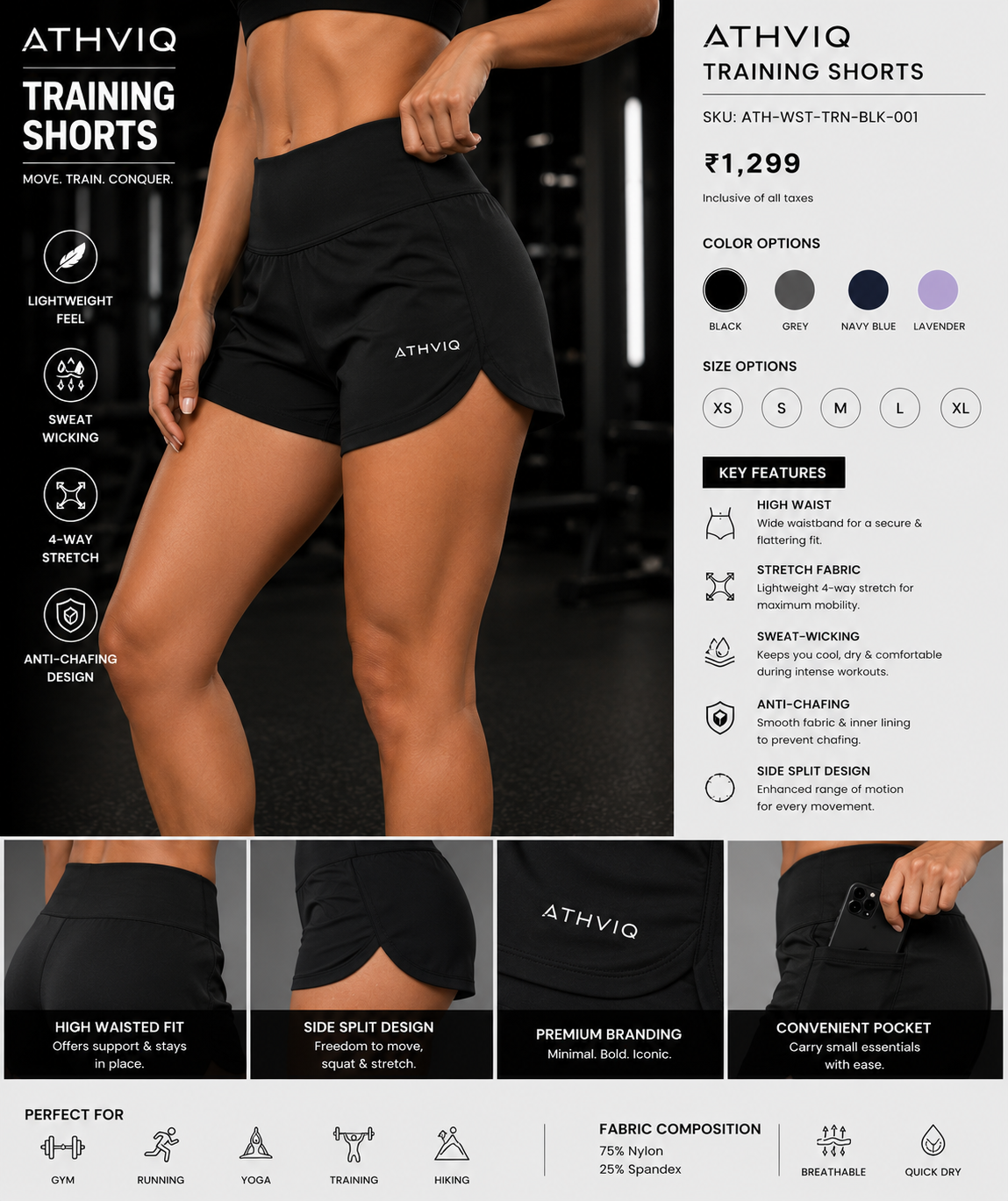 ATHVIQ Training Shorts – Black